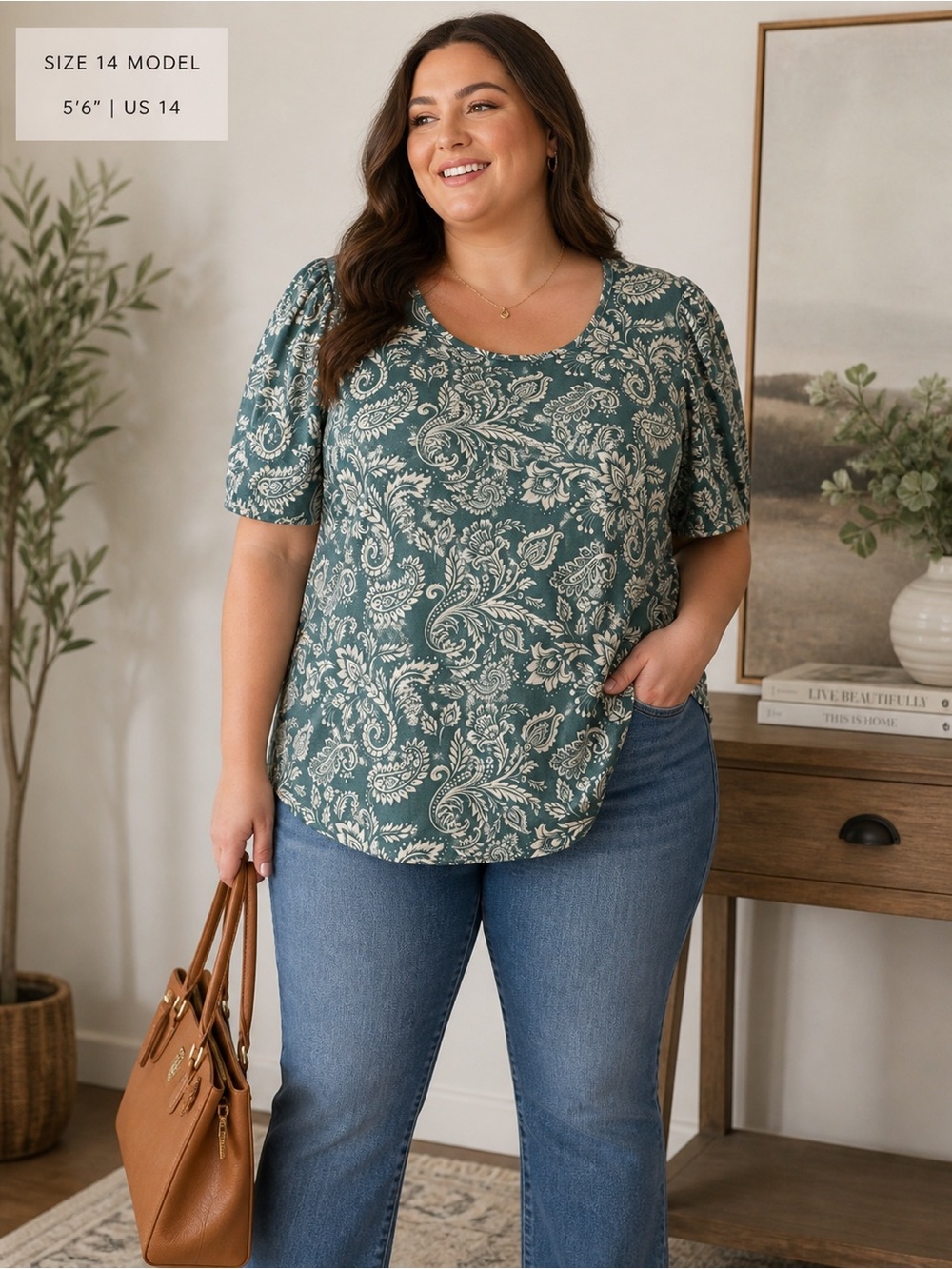 Women’s Green Paisley Scoop Neck Top
